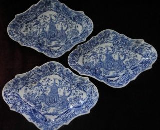 3 Early Chinese Porcelain Bowls Dishes Blue & White Transfers Repaired Mid 19thc photo