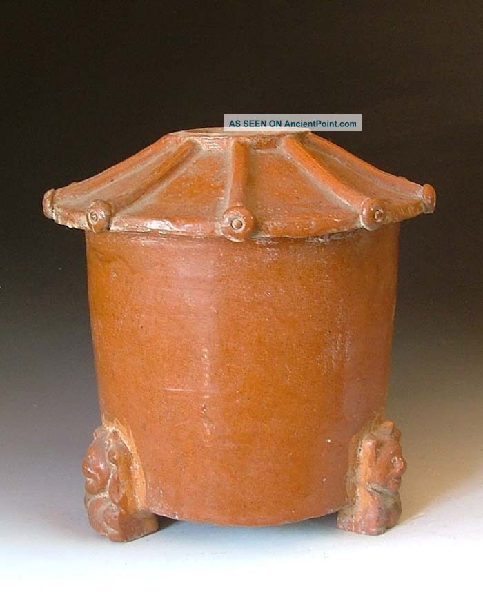 Han Dynasty Brown - Red Glazed Pottery Tripod Granary Vases photo