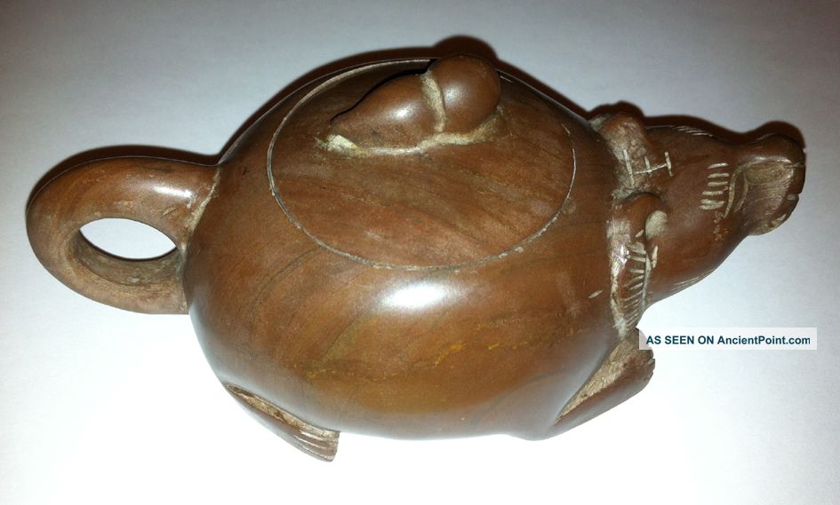 Lovely Antique Chinese Soapstone Teapot In The Shape Of A Mouse Teapots photo