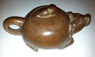 Lovely Antique Chinese Soapstone Teapot In The Shape Of A Mouse photo