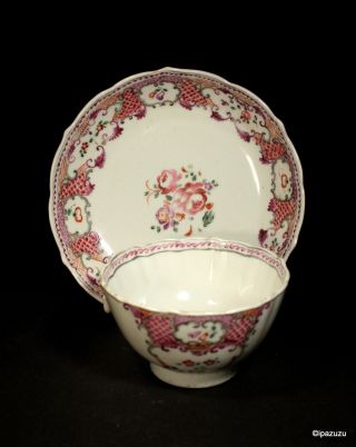 Chinese Antique Famille Rose Porcelain Tea Bowl & Saucer Circa 1780s (no:2) photo