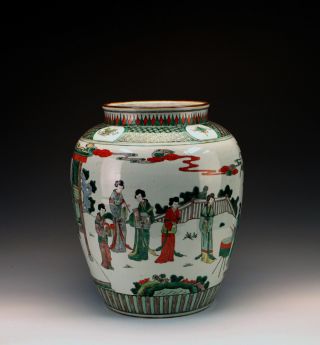 Large Antique Chinese Guangxu Period Famille Verte Figurines Porcelain Pot Vase photo