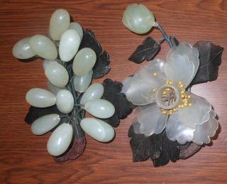 Vintage Chinese Jade & Quartz Grape Cluster And Candlestick photo