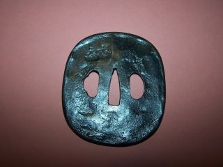 Old Japanese Samurai Sword Tsuba,  With Insect Design (fly And Leaves) photo