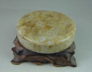 Antique Chinese Hetian Jade Carved Powder Box Carving photo