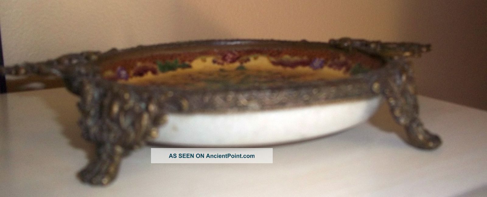 1970 ' S Chinese Dish Porcelain Enameled (pheasants /bronze Footed Dsh Bowls photo