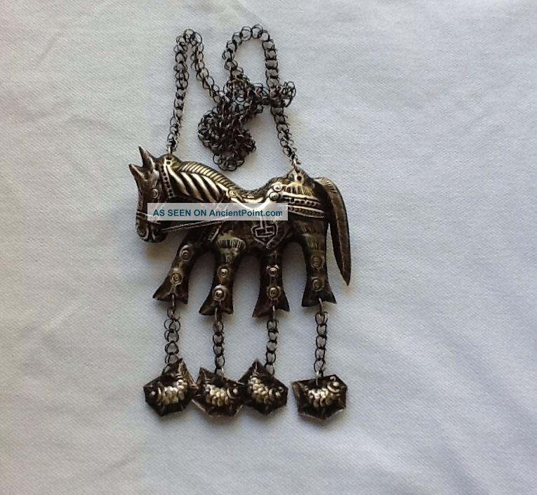 Antique Chinese Silver Large Horse Necklace With Charms 19th Century Necklaces & Pendants photo