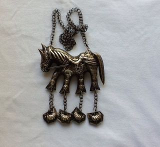 Antique Chinese Silver Large Horse Necklace With Charms 19th Century photo