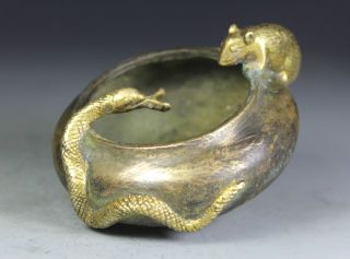 Chinese Old Copper Handwork Snake Mouse Pot Decoration photo