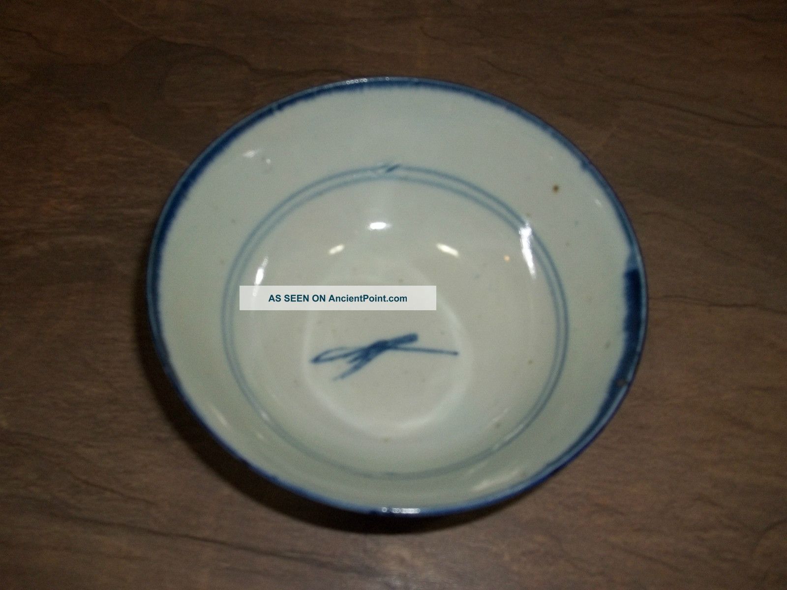 Antique - Rare - Kangxi Apocryphal Mark Within Double Circle Having A Blue Flow Look Bowls photo