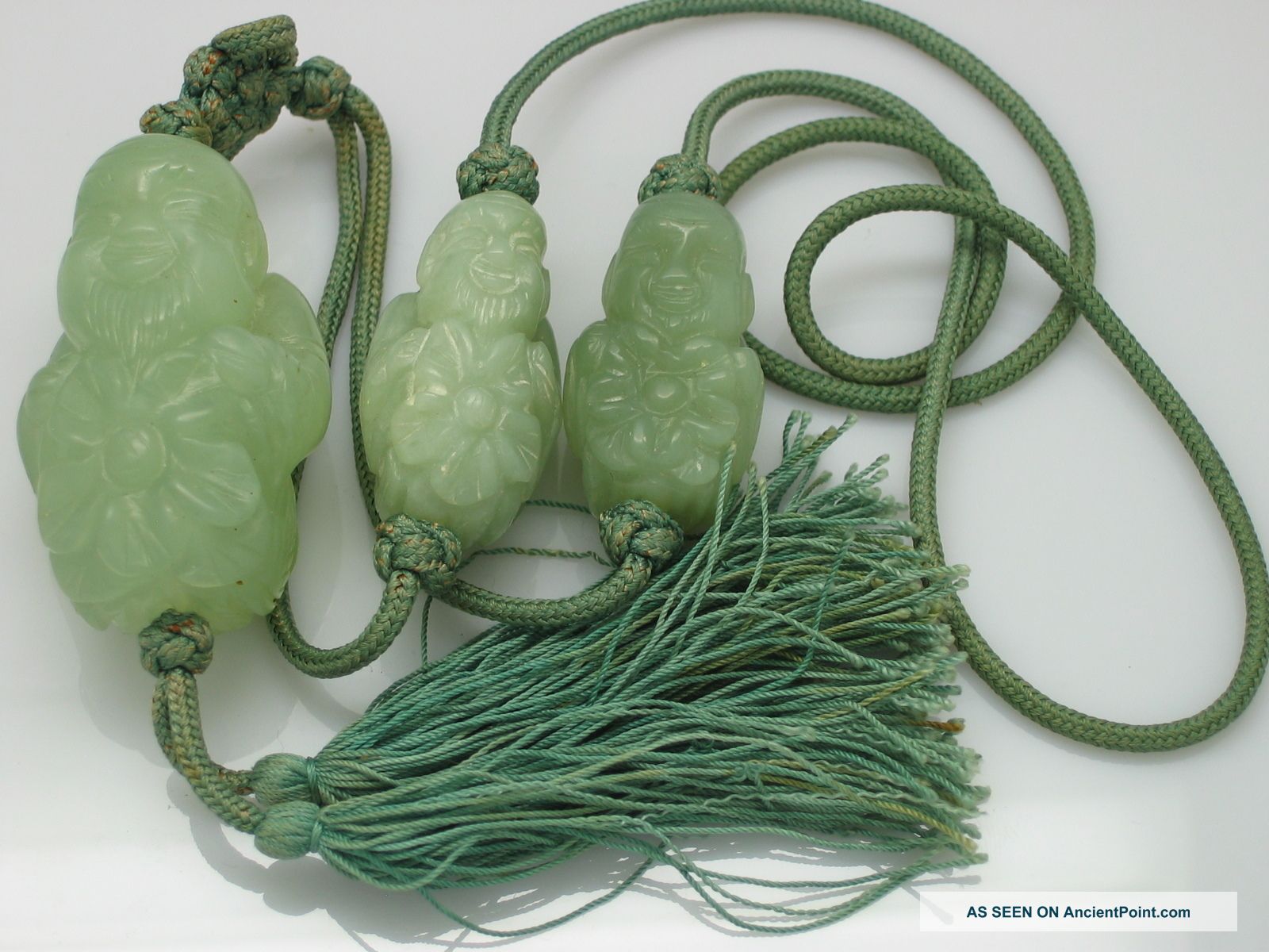 Antique Chinese Neclace With Three Jade Budda Figues Necklaces & Pendants photo