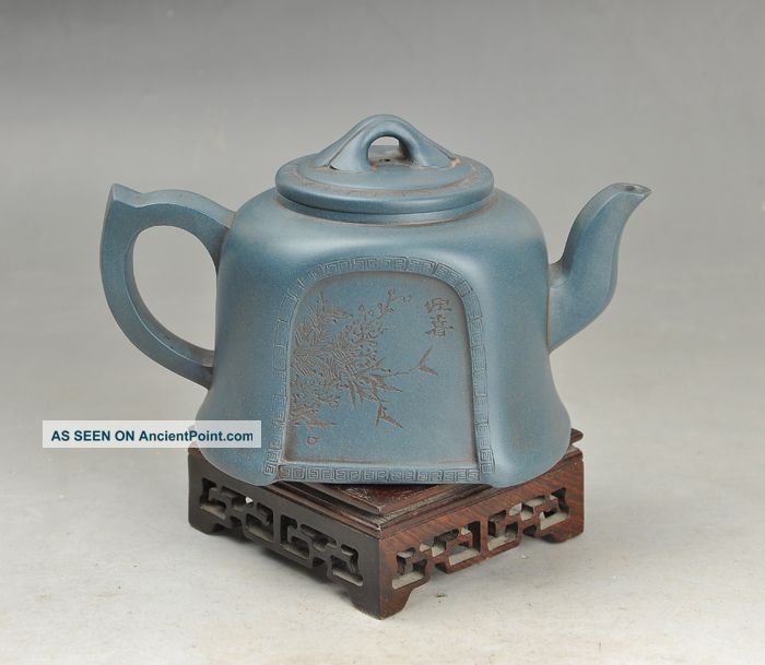 Antique 19th Century Chinese Yixing Teapot Carved Flowers And Grass Teapots photo