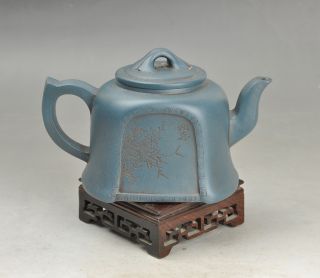 Antique 19th Century Chinese Yixing Teapot Carved Flowers And Grass photo