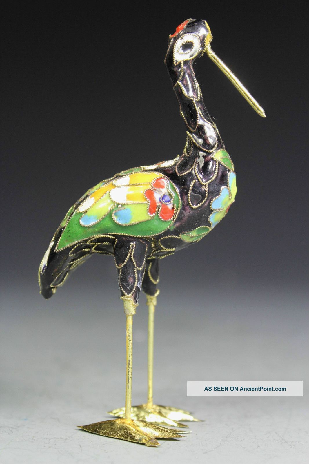 Chinese Old Cloisonne Handwork Painting Crane Statue Other photo