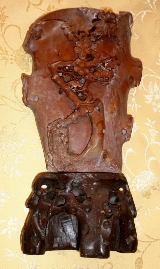 Large,  Vintage,  Hand Carved Chinese Soapstone Vase photo