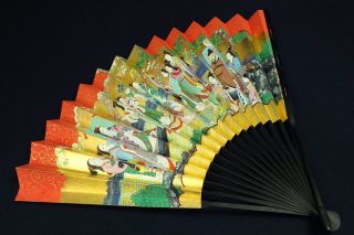 D374 Jc Japanese Antiques Hand Painted Dancer ' S Fan For Noh Playing Hanaikusa photo