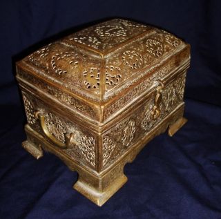 Extremely Rare Museum Quality Persian Qajar Islamic Brass Casket Box C 1800 ' S photo