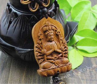 Chinese Peach Wood Carved Thousand Hand Kwan - Yin Statue Amulet Car Decor Gyj photo