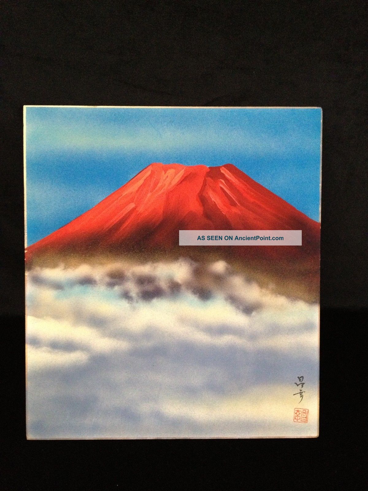 212 Aka Fuji (red Mt.  Fuji) Shikishi Japanese Antique Item Paintings & Scrolls photo