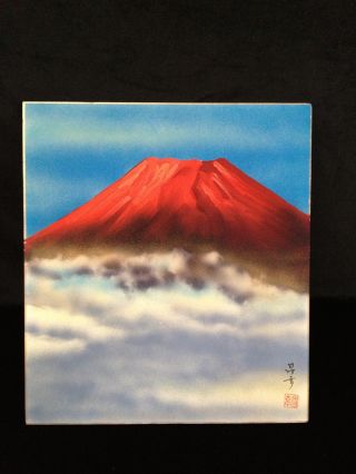 212 Aka Fuji (red Mt.  Fuji) Shikishi Japanese Antique Item photo