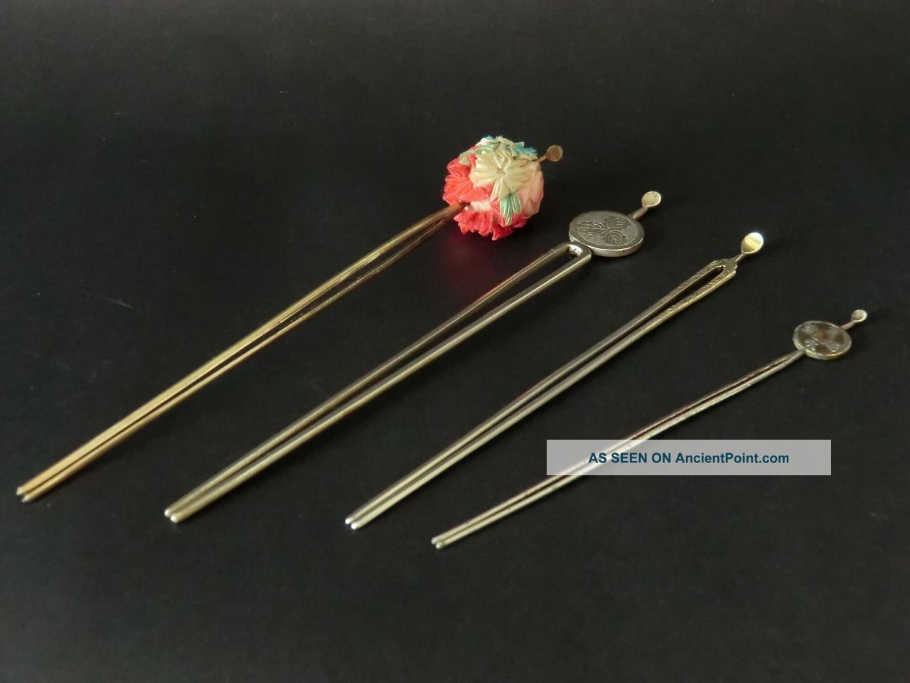 Vintage Japanese 4 Hairpins Kanzashi Metal Kimono Geisha Maiko