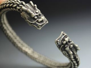 Chinese Old Miao Silver Handwork Dragon Bracelet photo