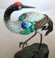 Vintage Chinese Pair Of Enamel Cloisonne Tancho Cranes W/ Coral On Wood Stands Birds photo 9