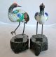 Vintage Chinese Pair Of Enamel Cloisonne Tancho Cranes W/ Coral On Wood Stands Birds photo 1