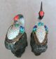 Vintage Chinese Pair Of Enamel Cloisonne Tancho Cranes W/ Coral On Wood Stands Birds photo 4