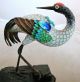 Vintage Chinese Pair Of Enamel Cloisonne Tancho Cranes W/ Coral On Wood Stands Birds photo 8
