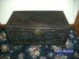 Vintage Hand Carved Trunk/chest China Deep Carved photo