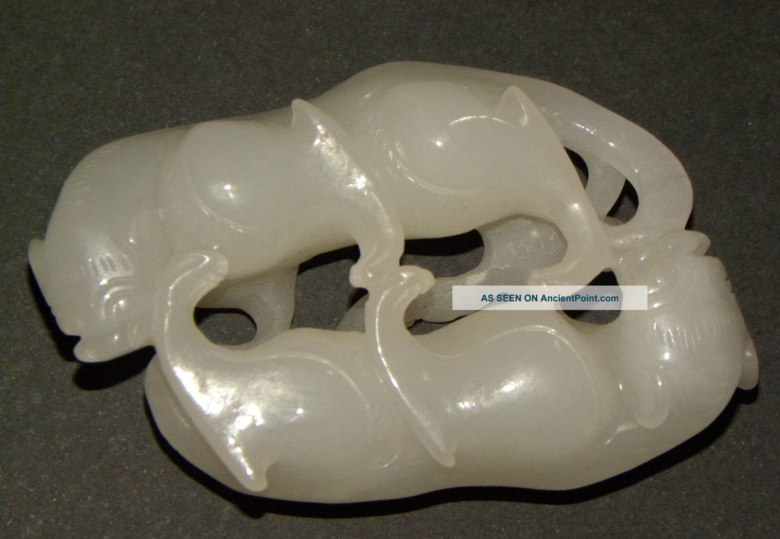 Antique Chinese Carved White Jade Figural Pendant Amulet Animals Beasts Carving Amulets photo