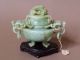 Rare Vintage Chinese Green Hardstone Tripod Censer,  Ca.  1940 - 1950,  With Stand Incense Burners photo 1