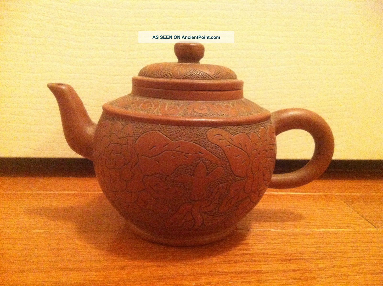 Antique Chinese Yixing Zisha Pottery Hand Carved Teapot Flower Teapots photo