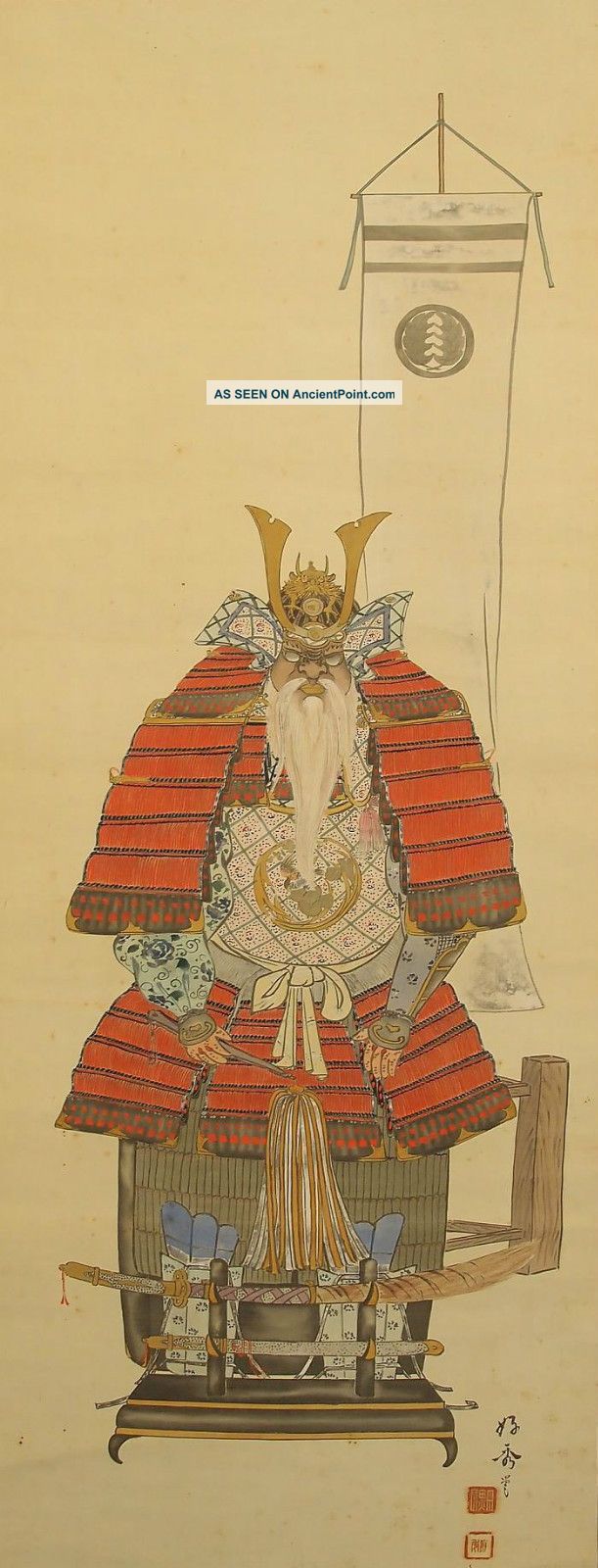 6059 Japanese Hanging Scroll: Yoroi (samurai Armor) Paintings & Scrolls photo