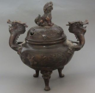 Old Chinese Bronze Hand - Carved Censer - Dragon photo