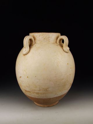 Tang Dynasty Xing Ware White Glaze Four Loop Handles Pottery Vase photo
