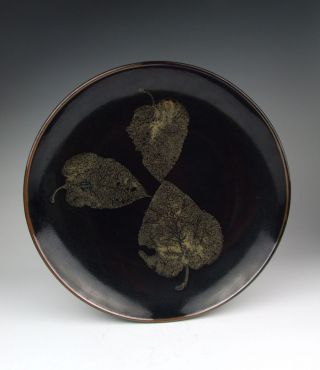 One Large Jizhou Ware Porcelain Plate With Imprinted Leaf Design photo