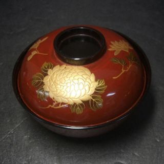 F875: Japanese Old Lacquer Ware Covered Bowl With Fantastic Refined Makie 16 photo