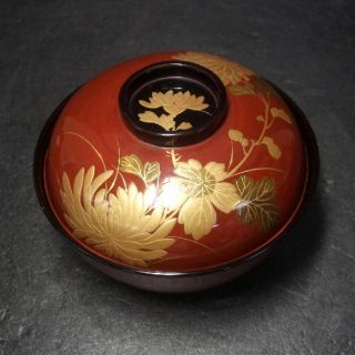 F876: Japanese Old Lacquer Ware Covered Bowl With Fantastic Refined Makie 17 photo