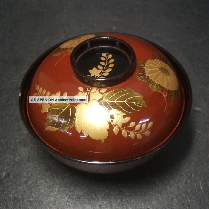 F877: Japanese Old Lacquer Ware Covered Bowl With Fantastic Refined Makie 18 Bowls photo