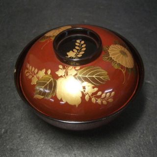 F877: Japanese Old Lacquer Ware Covered Bowl With Fantastic Refined Makie 18 photo
