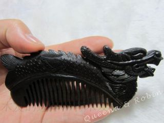 Chinese Blackwood Carved Statue Dragon Auspicious Wooden Comb Lucky Ebony Wood photo