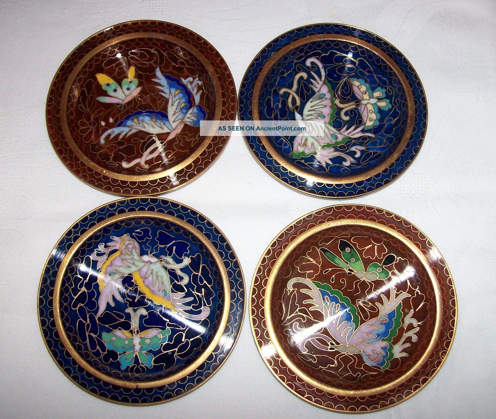 4 Vintage Cloisonne Coasters / Pin Dishes Butterflies Cloisonne photo
