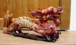 Antique Chinese Asian Large Soapstone Carving Of A Dragon Statue Sculpture photo