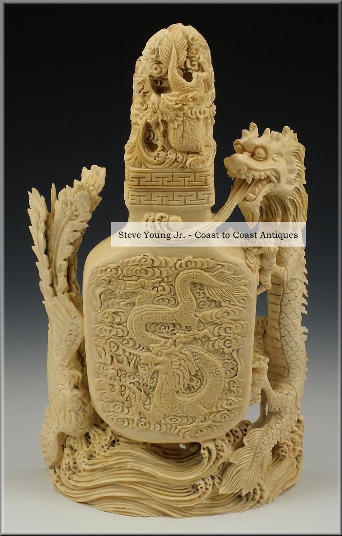 Fine 19th Century Antique Chinese Carved Ox Bone Covered Urn Other photo