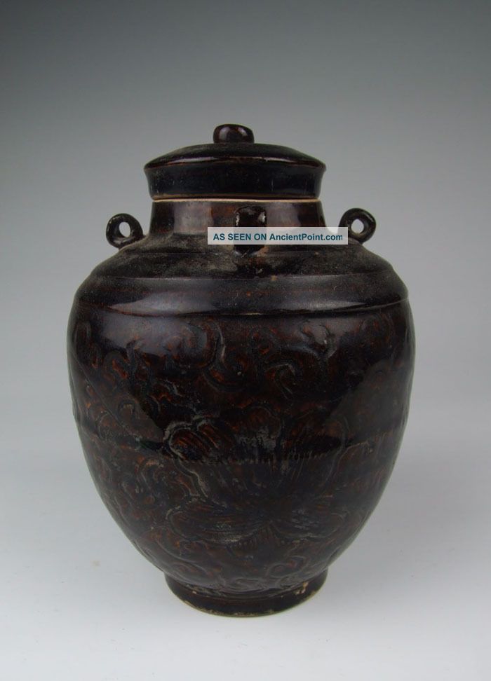 One Jizhou Ware Black Glaze Porcelain Lidded Vase Vases photo