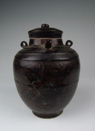 One Jizhou Ware Black Glaze Porcelain Lidded Vase photo