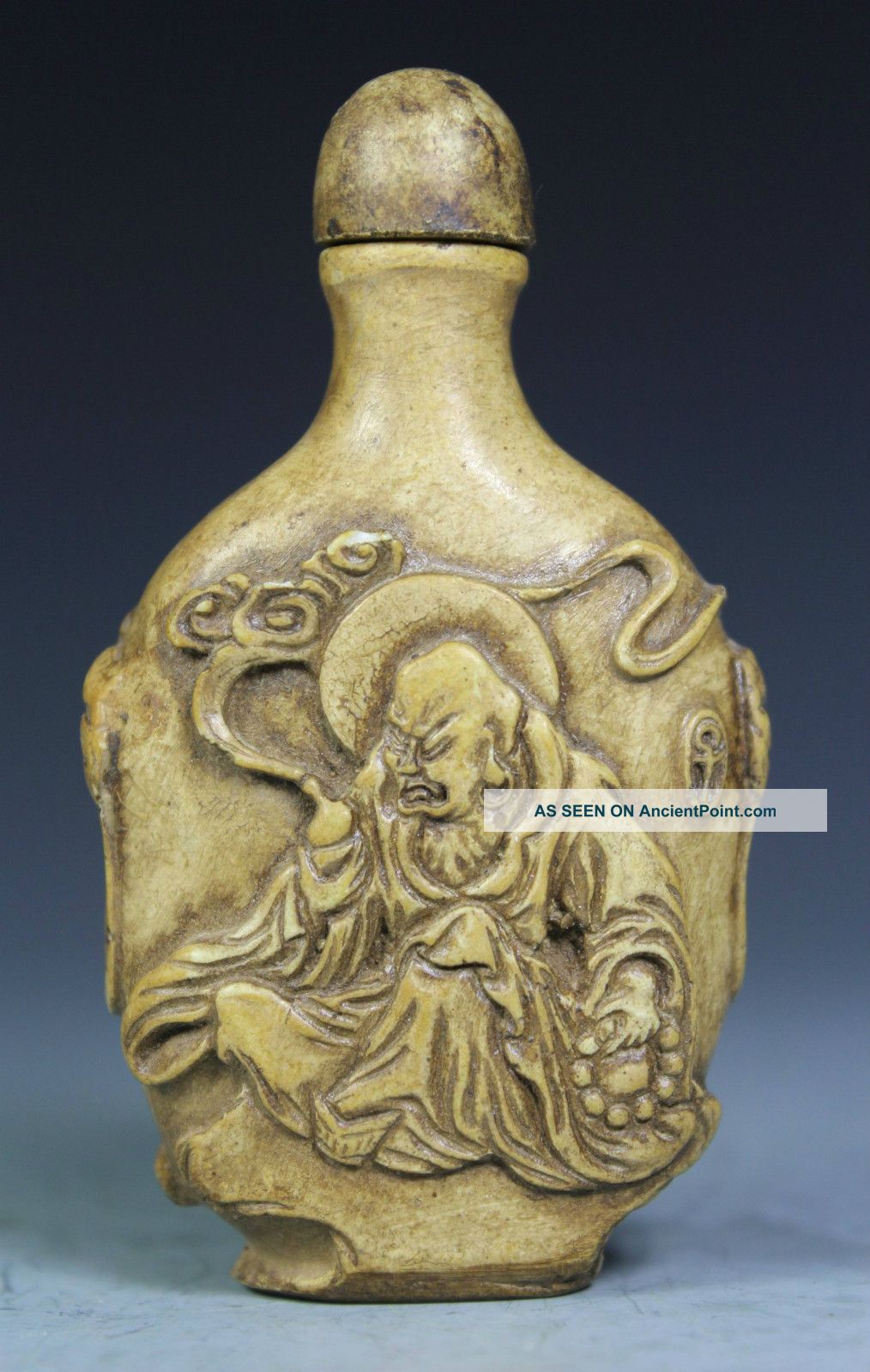Chinese Old Alabaster Handwork Carving Buddha Snuff Bottle Snuff Bottles photo