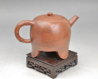 Antique 19th Century Chinese Yixing Teapot Carved Mountain And Water photo